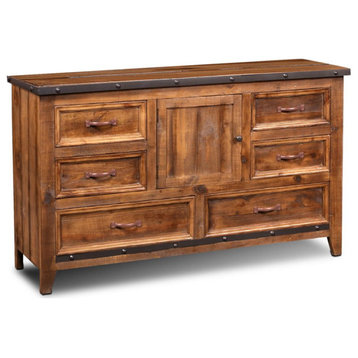 Sunset Trading Rustic City Contemporary Wood Dresser with Door & 6-Drawer in Oak