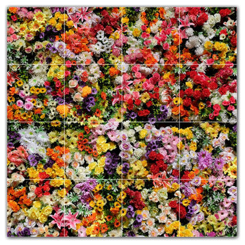 Flowers Ceramic Tile Wall Mural HZ500626-44XL. 48" x 48"