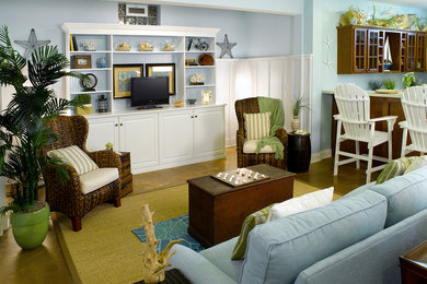 Example of a beach style basement design in Cleveland