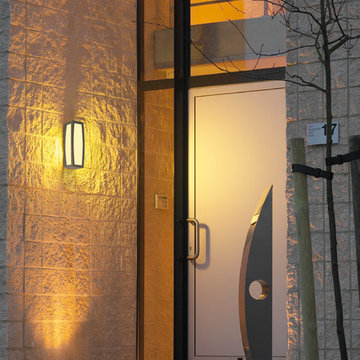 Meridian Box Outdoor Wall Lamp, Anthracite Finish with White Shade