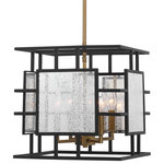 Uttermost - Uttermost Holmes 4 Light Geometric Pendant - Distressed Mercury Glass Panels Enhance The Clean Line Of This 4 Lt. Pendant Featuring A Combination Finish Of Sanded Black And Antique Brass Giving An Elegant, Yet Orderly Look. With 4-60 Watt Max, Candelabra Sockets And Includes 15' Wire, 3-12" Stems And 1-6" Stem For Adjustable Installation.