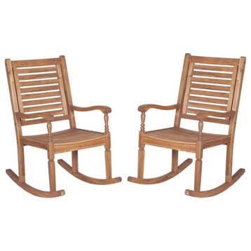 Home Square 2 Piece Outdoor Wood Patio Rocking Chair Set in Brown