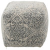 Maison Cotton and Wool Blend Upholstered Pouf, Ivory and Charcoal