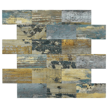 Peel and Stick Backsplash Aluminum Composite Tile 12"x12" Distressed Wood Panel, A16513hz