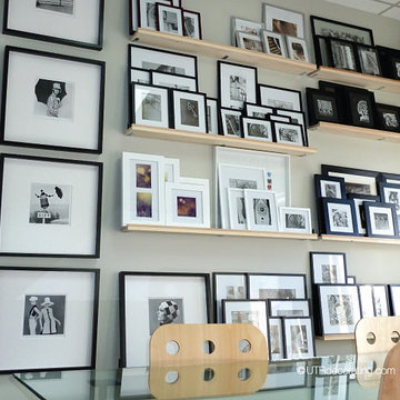 Our completed shelves full of photo frames