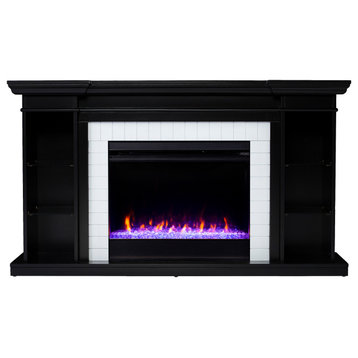 Harwich Color Changing Fireplace w/ Bookcase - Black