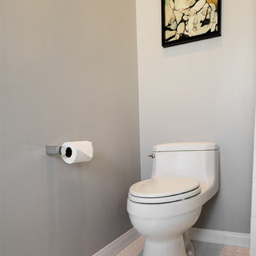 Transitional Toilet Area with Modern Wall Art