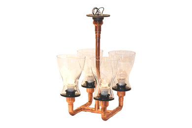 The Hedy Lamarr - - Copper Pipe and Glass Chandelier Light - Industrial Lighting
