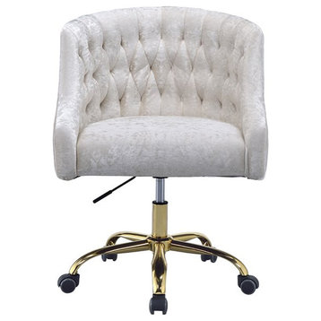 ACME Levian Tufted Velvet Upholstered Office Chair in Vintage Cream and Gold