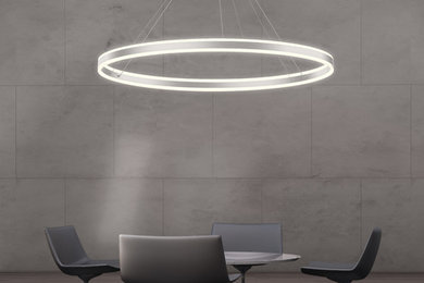 Double Corona 60" LED Ring Pendant - Bright Satin Aluminum - Frosted White