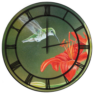 Wall Clock With Full Coverage Art, Lily Ruby Throat, Black Numbers, 24"x24"