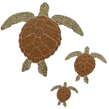 Turtle Family Ceramic Swimming Pool Mosaic without shadows, Brown