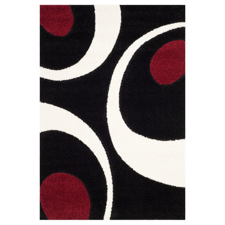 Safavieh Florida Shag Collection SG474 Rug, Black/Ivory, 5'3" X 7'6"