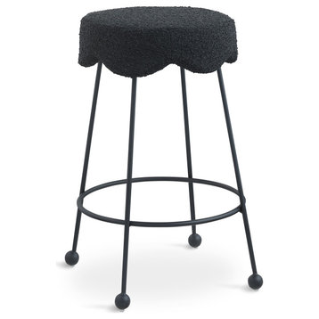 Fleur Boucle Fabric Upholstered Counter Stool, Black