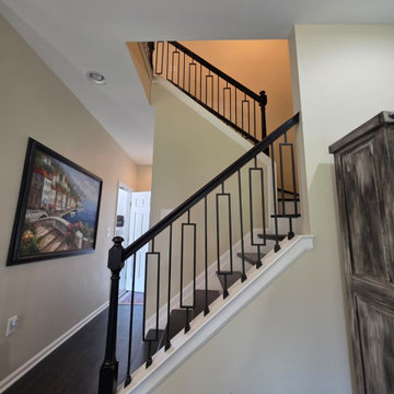 Black Stair Railing Upgrade with Modern Metal Balusters | Morganville, NJ