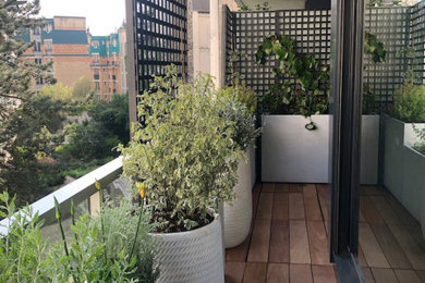 Idée de décoration pour un petit balcon méditerranéen avec des plantes en pot.