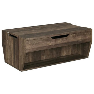 Rustic Coffee Table, Spacious Lift Top With Hidden Storage and 2 Open Shelf, Brown