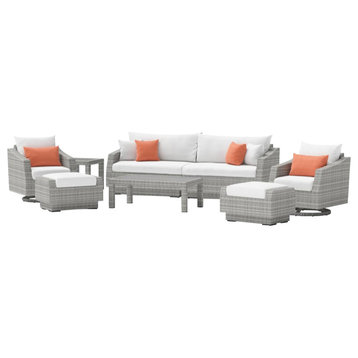 Cannes Deluxe 8 Piece Aluminum Outdoor Patio Sofa and Club Chair Set, Cast Coral