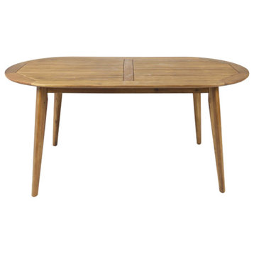 GDF Studio Stanford Outdoor 71" Acacia Wood Oval Dining Table, Teak Finish