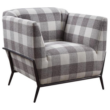 Bowery Hill Contemporary Plaid Accent Chair in Cherry