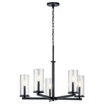 KICHLER - Crosby Black Chandelier 5-Light - Streamlined and simple, This Crosby 5 light chandelier in Black delivers clean lines for a contemporary style. The clear glass shades enhance this minimalistic design.