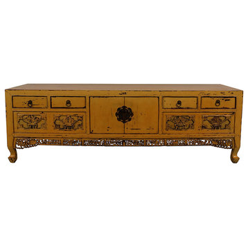 Consigned Antique Chinese Carved Bed Foot chest/Coffee Table