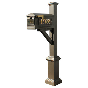 Westhaven System-Mailbox, 3 Cast Plates, Square Base, Pyramid Finial, Bronze