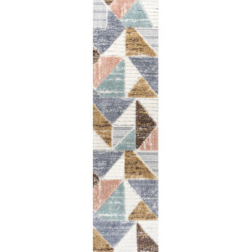 Aileen Geometric Scandi Colorblock Carved Multi 2'x8' Runner Rug