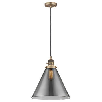 Cone Mini Pendant With Switch, Brushed Brass, Plated Smoke