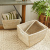 Set of 3 Woven River Grass Tote Storage Baskets Rectangle 23 20 16 in Natural