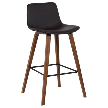 Maddie Contemporary Barstool, Walnut Wood Finish and Brown, 26"