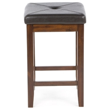 Attractive Backless Barstools with Faux Leather Seat, Mahogany