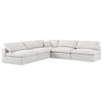 Meridian Furniture - Serene Linen Textured Fabric Deluxe Comfort 5-Piece L-Shaped Sectional, Cream - There's lots to love about the Serene linen textured deluxe cloud-like comfort modular collection, and this piece is not an exception. The soft cream linen textured fabric is cozy and sleek to the touch while the overstuffed down/feather cushions provide gentle support so you can relax and unwind like a VIP. Customize your seating with this modular set by adding the pieces you like most. Latches under each piece make it easy to snap them into position for a look that's modern yet welcoming.