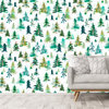Watercolor Winter Pines Spruces Wallpaper by Ninola Designs, 24"x72"