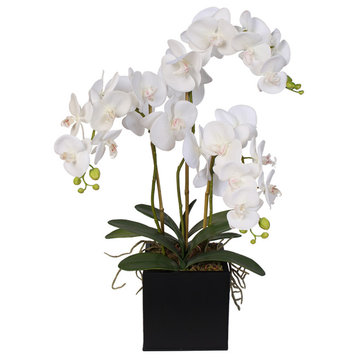 Real Touch Phalaenopsis Silk Orchids in a Metal Planter