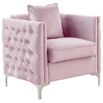 Bayberry Velvet Chair With 1 Pillow, Pink