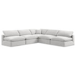 Meridian Furniture - Comfy Upholstered L-Shaped Modular Sectional, Cream, 5-Piece: 4 Armless Chair, 1 Corner Chair, Velvet - Give your space a whole new look with this cream Comfy velvet sectional. This handsome sectional fits nicely with other items in the Comfy collection and is a versatile seating option designed for adaptability, comfort and style. Wrapped in rich cream durable velvet upholstery, this sectional offers a plush embrace of overstuffed down feather cushions, carefully crafted to deliver the highest level of comfort. The perfect seat for creating an oasis for relaxation, this sectional has thick foam surrounding its frame for added support and coziness.