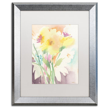 Sheila Golden 'Yellow Flower Blossoming' Art, Silver Frame, 16"x20", White Matte