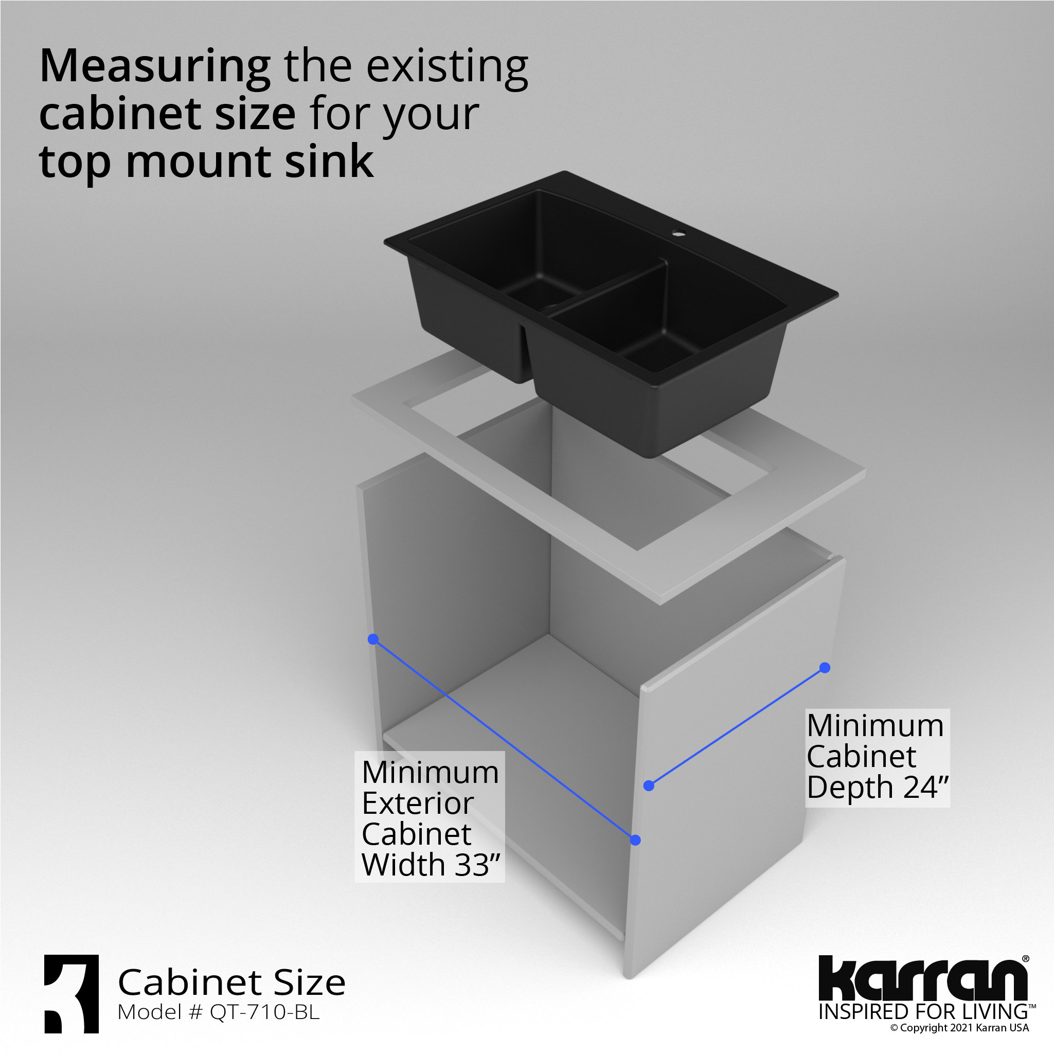 Karran Drop-in Quartz 33" 1-Hole 50/50 Double Bowl Sink Kit, Black