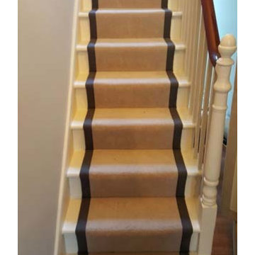 Grey Carpet to Stairs with Black Border as Carpet Runner