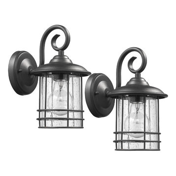 Transitional 1-Light Outdoor Wall Sconces, Set of 2, Black