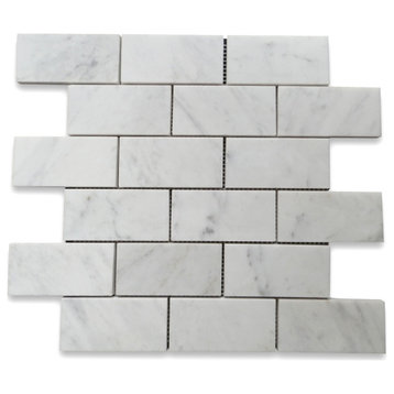 Carrara Marble 2x4 Subway Brick Mosaic Tile Honed Venato Carrera, 1 sheet