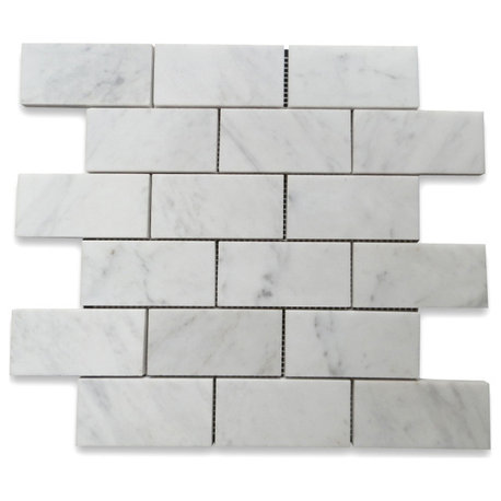 Carrara Marble 2x4 Subway Brick Mosaic Tile Honed Venato Carrera, 1 sheet