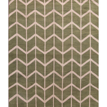 Indian Moroccan Trellis Geometric Oriental Hand-Knotted Area Rug, Green, 8 X 16