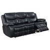 Furniture of America Stanton Faux Leather Power Reclining Sofa in Black