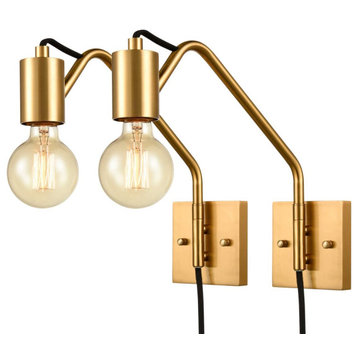Adrano Modern Swing Arm Plug-in Wall Sconces Set of 2 Natural Brass