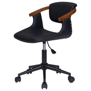 Darwin PU Bamboo Office Chair, Black/Walnut