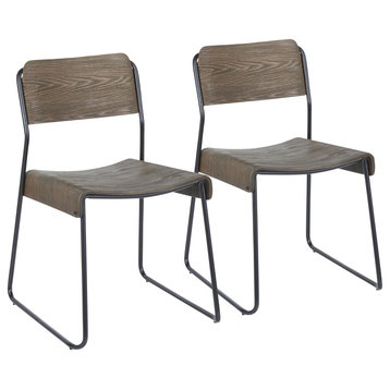 Dali Industrial Chair, Set of 2, Black Metal, Espresso Wood