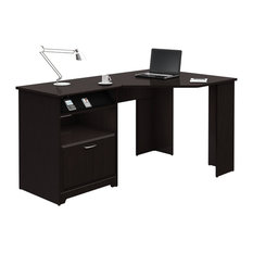 L-Shaped Corner Computer Desk With File Drawer In Espresso Wood Finish
