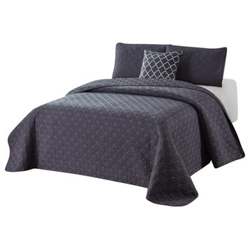 Bibb Home 4 Piece Solid Quilt Set, Gray, Twin